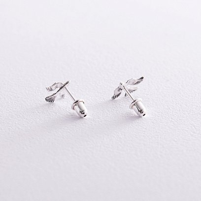 Срібні сережки - пусети "Пташки" 122713 №5