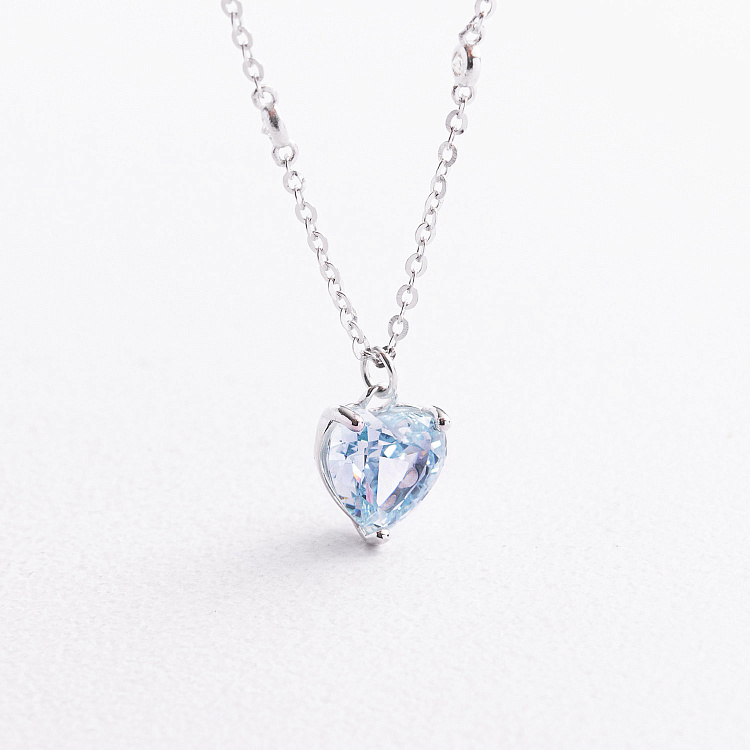Серебряное колье "Сердечко" (голубой и белые фианиты) 181390 от ювелирного магазина Оникс