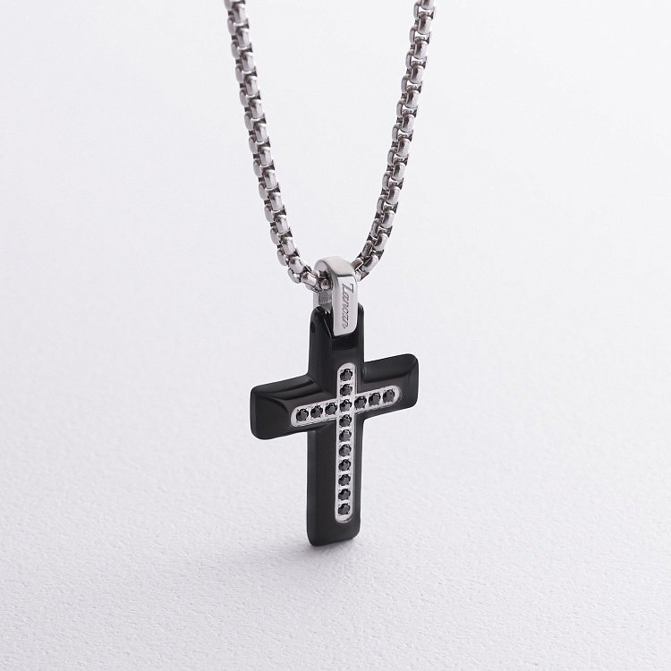 Чоловіче кольє "Хрест" c чорними фіанітами ZANCAN EHC053 від ювелірного магазину Онікс - 3