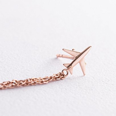 Серьга - каффа "Самолет" в красном золоте с цепочками с08386 №3