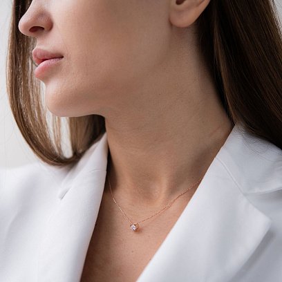 Кольє "Сердечко" з одним фіанітом в червоному золоті кол01790 №2