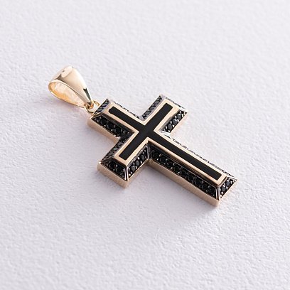 Крест в желтом золоте (фианиты, эмаль) п03495