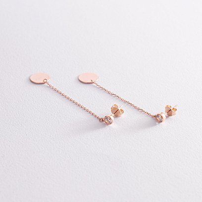 Золоті сережки "Монетки на ланцюжку" з фіанітами с07867 №4