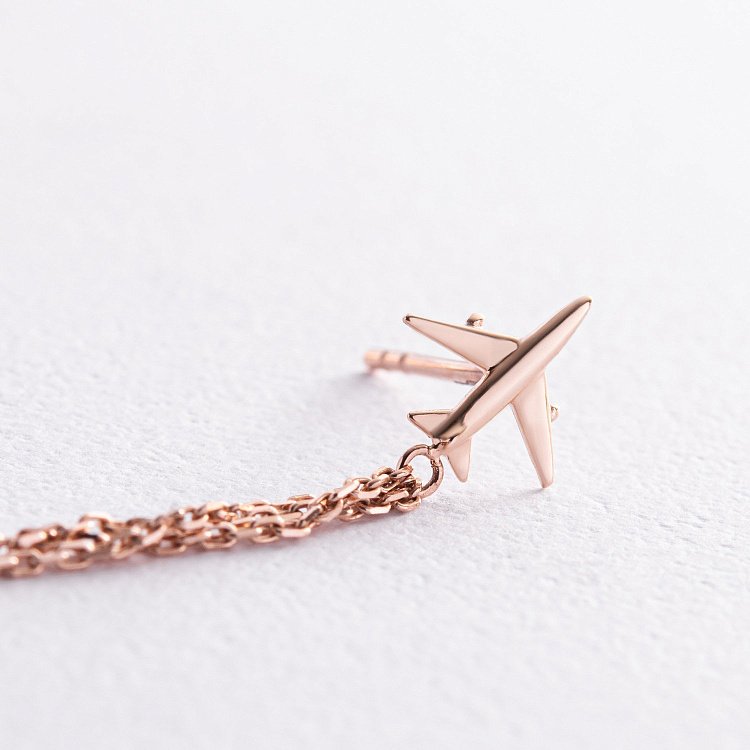 Серьга - каффа "Самолет" в красном золоте с цепочками с08386 от ювелирного магазина Оникс - 3