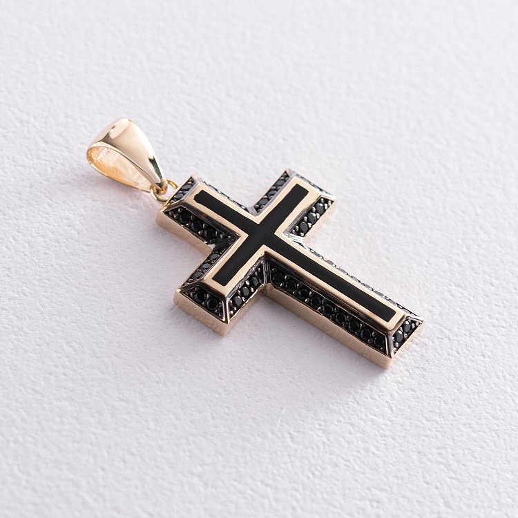 Крест в желтом золоте (фианиты, эмаль) п03495 от ювелирного магазина Оникс