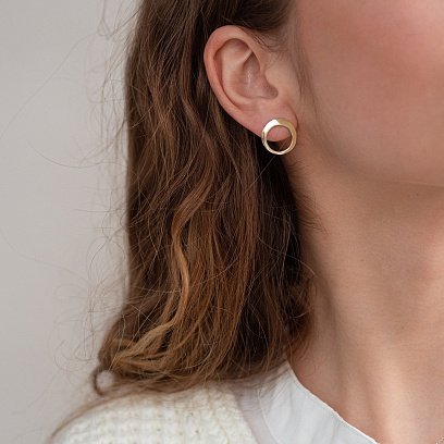 Серьги - пусеты "Орбита" в желтом золоте с07348 №5