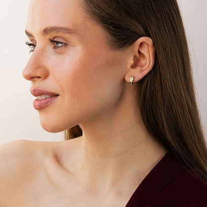 Серьги - кольца с фианитами (желтое золото) с09706 №2