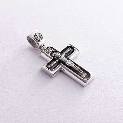 Серебряный крест "Распятие. Спаси и Сохрани" (на укр. языке) кду-21 №5