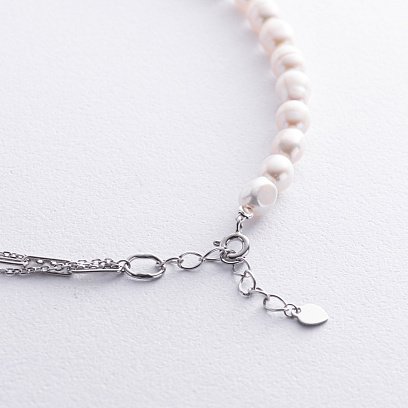 Серебряное колье "Круговорот" с жемчугом 908-01442 №6
