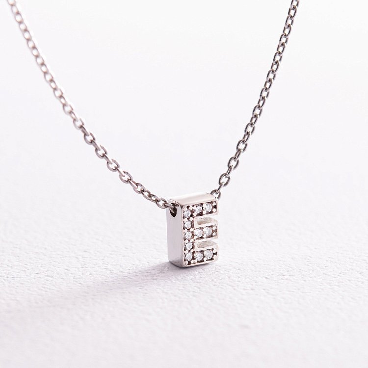 Срібне кольє з літерою "Е" з фіанітами 1103 Е від ювелірного магазину Онікс