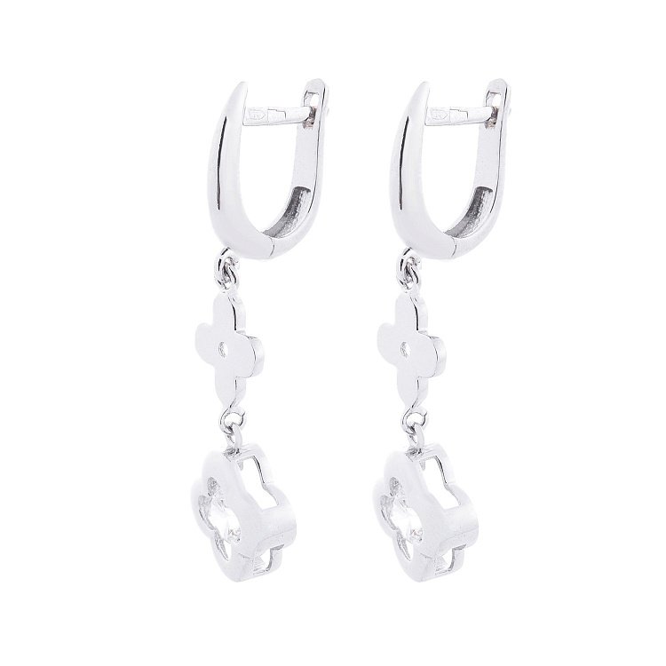 Золотые серьги "Клевер" с фианитом с04861 - 1 Золотые серьги "Клевер" с фианитом с04861 от ювелирного магазина Оникс - 1