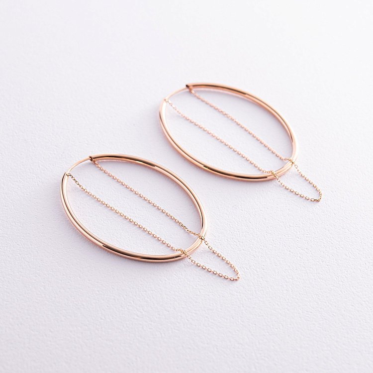 Золоті овальні сережки з ланцюжками с07962 від ювелірного магазину Онікс - 7