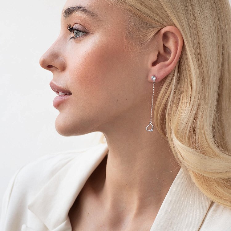 Золоті сережки "Сердечка" на ланцюжку (фіаніти) с07705 від ювелірного магазину Онікс - 4