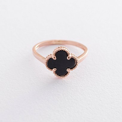 Золотий перстень "Конюшина" (онікс) к05998