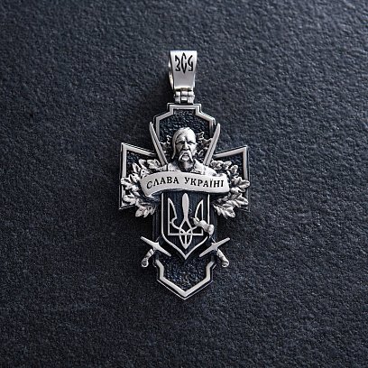 Серебряный крест "Український козак. Слава Україні. На звороті - Спаси і Збережи" 133231