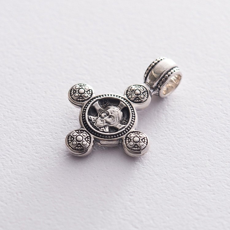 Серебряный крестик с чернением "Спас Нерукотворный. Ангел Хранитель" 13447 от ювелирного магазина Оникс - 2