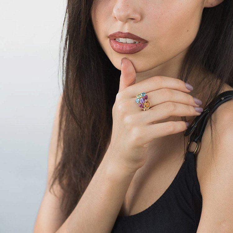 Золотое кольцо с натуральными камнями R27720 от ювелирного магазина Оникс - 4