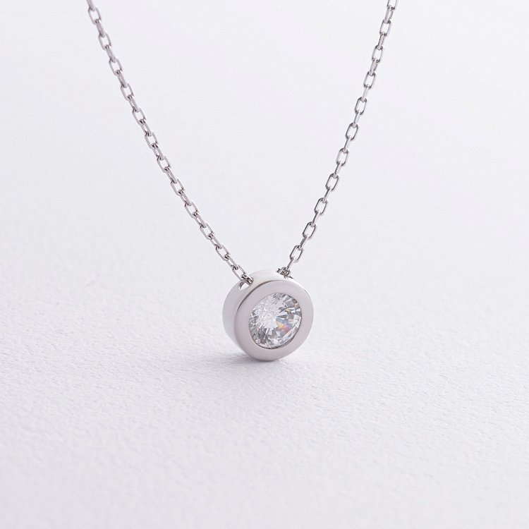 Серебряное колье с фианитом 18556 от ювелирного магазина Оникс