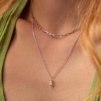 Двойное серебряное колье (фианит) 908-01591 №8