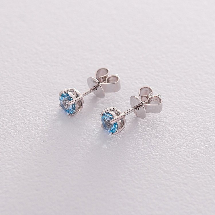 Золотые серьги-пусеты с голубым топазом сб0112gl от ювелирного магазина Оникс - 2