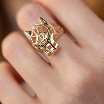 Каблучка "Пантера" в жовтому золоті (фіаніти) к07335 №4