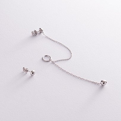 Асиметричні сережки - пусети "Кульки" у сріблі (сережка - каффа) 902-01400 №6
