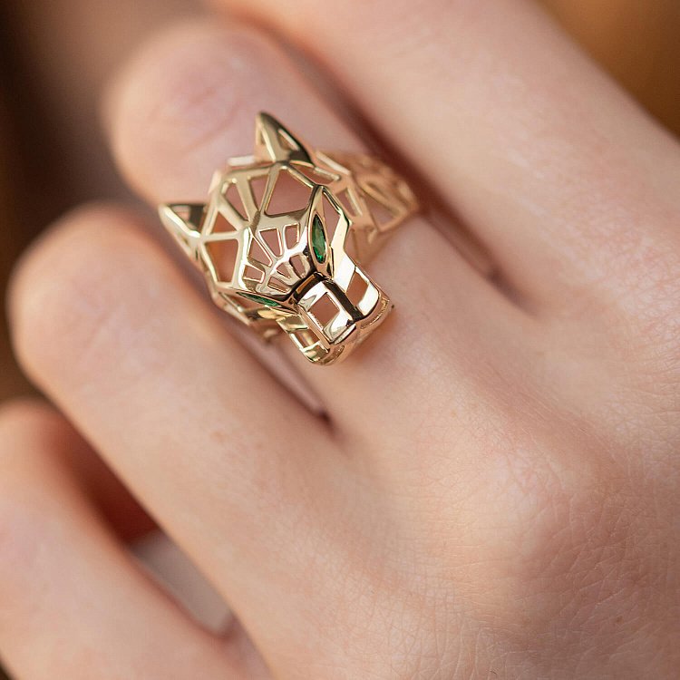 Каблучка "Пантера" в жовтому золоті (фіаніти) к07335 від ювелірного магазину Онікс - 3