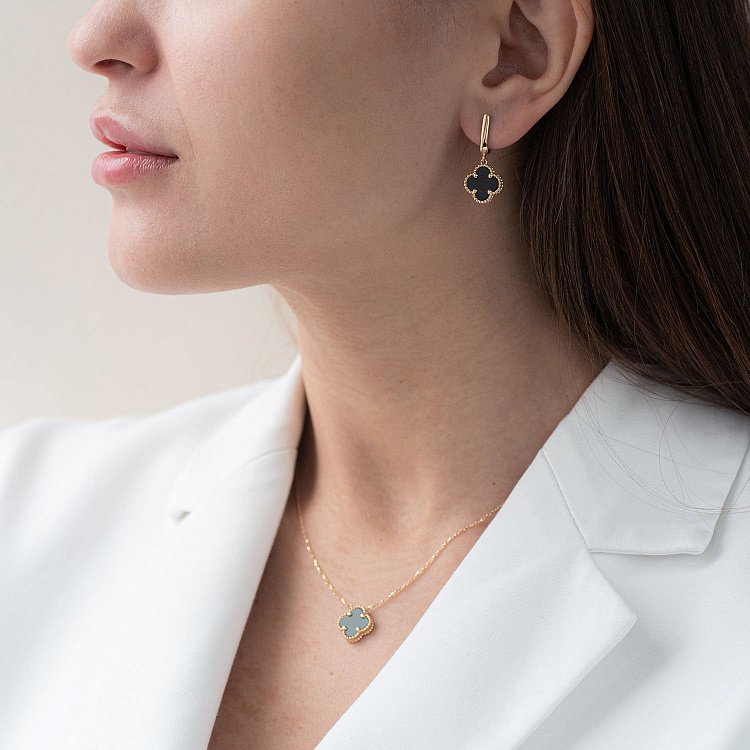 Золотое колье "Клевер" (оникс) кол01662 от ювелирного магазина Оникс - 6