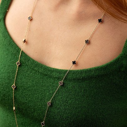 Колье "Клевер" с ониксом mini (желтое золото) кол02429 №4