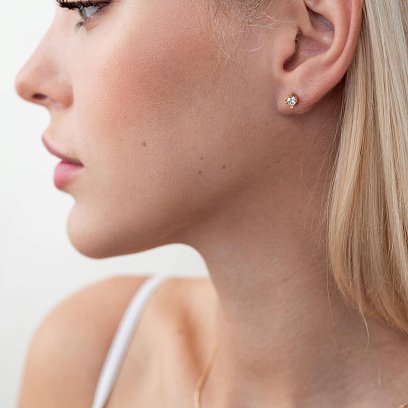 Золоті сережки - пусети з фіанітами с06150 №3