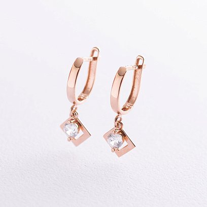 Золоті сережки "Ромбики" з фіанітами с07021