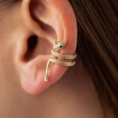 Сережка - каффа "Змія" у жовтому золоті с08667 №4