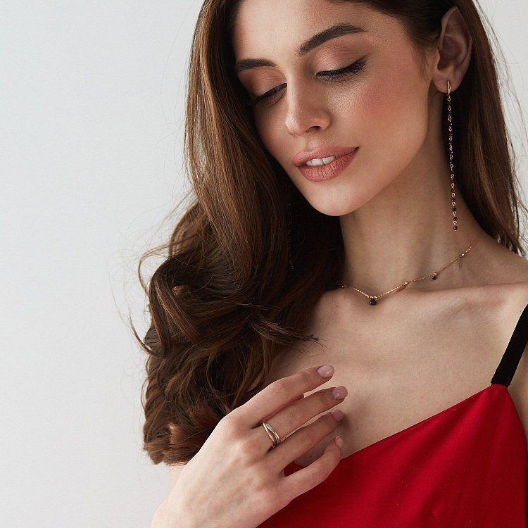 Висячі золоті сережки (чорні фіаніти) с06882 від ювелірного магазину Онікс - 3