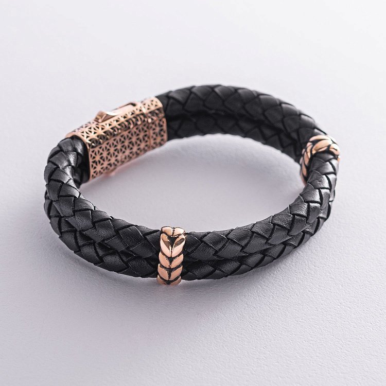 Мужской золотой браслет (кожа) Б0011 от ювелирного магазина Оникс - 2