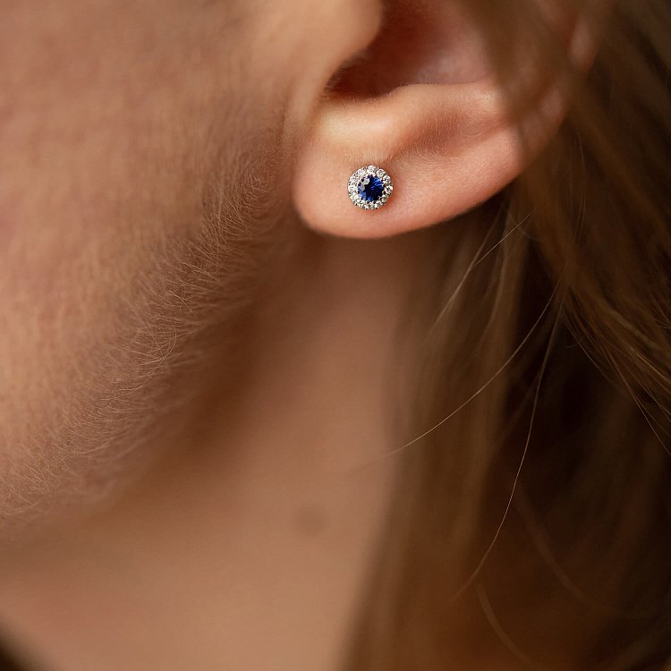 ?Золоті сережки - пусети з діамантами і сапфірами сб0444gl від ювелірного магазину Онікс - 5