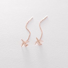 Золотые серьги-протяжки "Самолетик" с06302