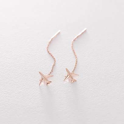 Золотые серьги-протяжки "Самолетик" с06302