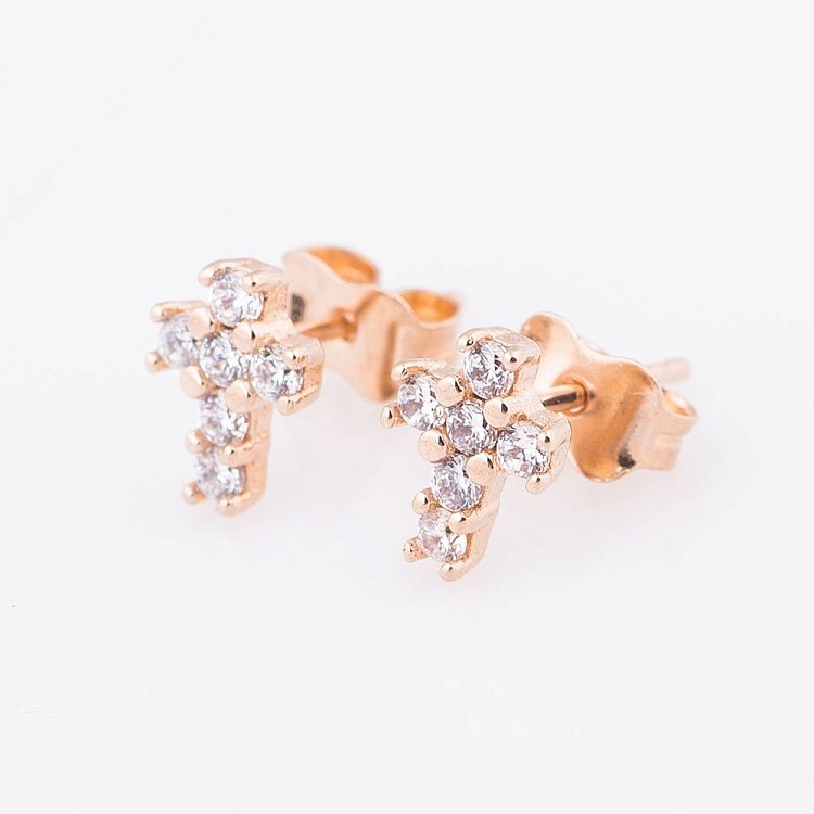 Золотые серьги "Крестики" с фианитами с04812 от ювелирного магазина Оникс - 1