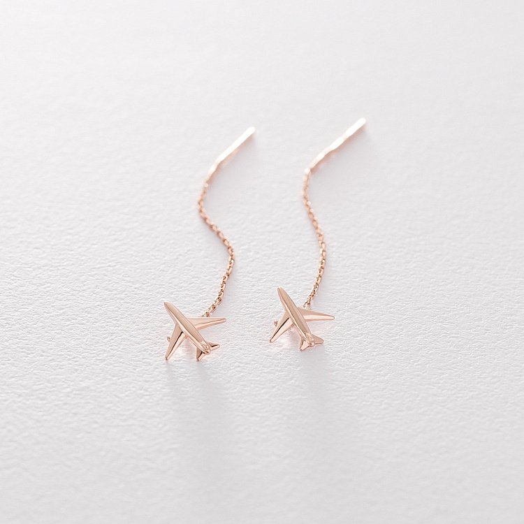 Золотые серьги-протяжки "Самолетик" с06302 от ювелирного магазина Оникс