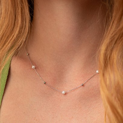 Золотое колье "Шарики" с жемчугом кол02028 №2