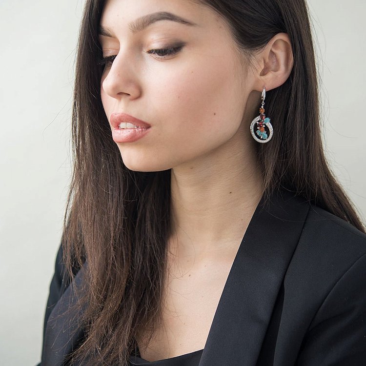 Срібні сережки (кольорові фіаніти) 121908 - 3 Срібні сережки (кольорові фіаніти) 121908 від ювелірного магазину Онікс - 3