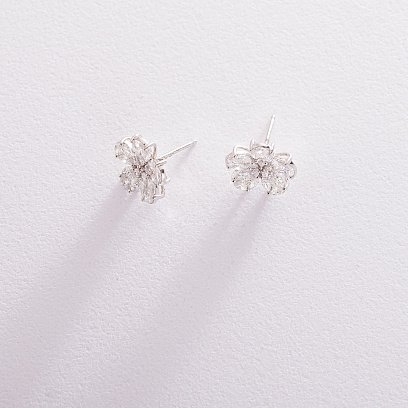 Золоті сережки - пусети "Квіточки" з діамантами сб0313di №3