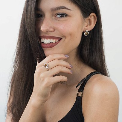 Золотое кольцо с дымчатым кварцем и бриллиантами к368 №5