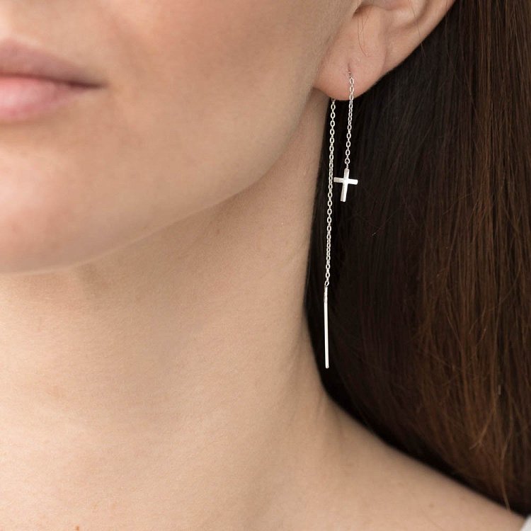 Золоті сережки-протяжки з хрестиками с05451 від ювелірного магазину Онікс - 2