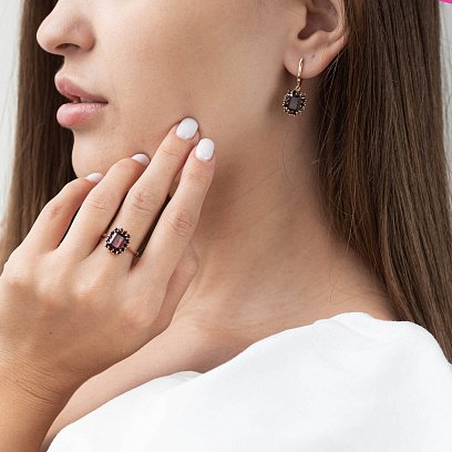 Золоті сережки з піропом (гранатом) с04162 №2