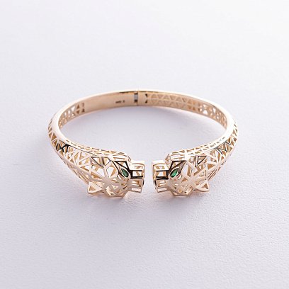 Жесткий браслет "Пантера" в желтом золоте (фианиты) б05219