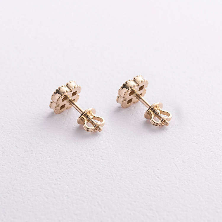 Сережки - пусети "Конюшина" в жовтому золоті с09670 від ювелірного магазину Онікс - 2