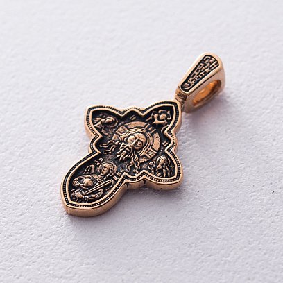 Золотой православный крест с чернением "Спас Нерукотворный. Успение Божией Матери" п02638