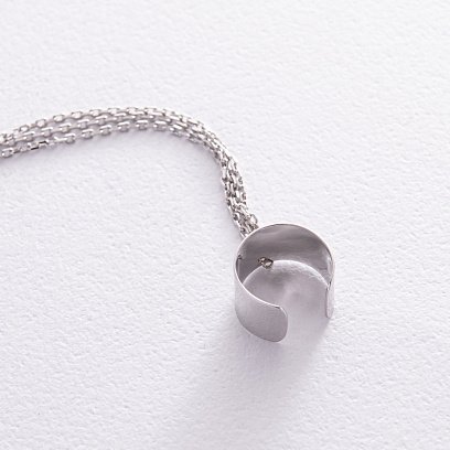 Серьга - каффа "Самолет" в белом золоте с цепочками с08387 №3