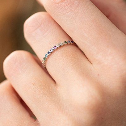 Кольцо с разноцветными фианитами (белое золото) к07128 №2